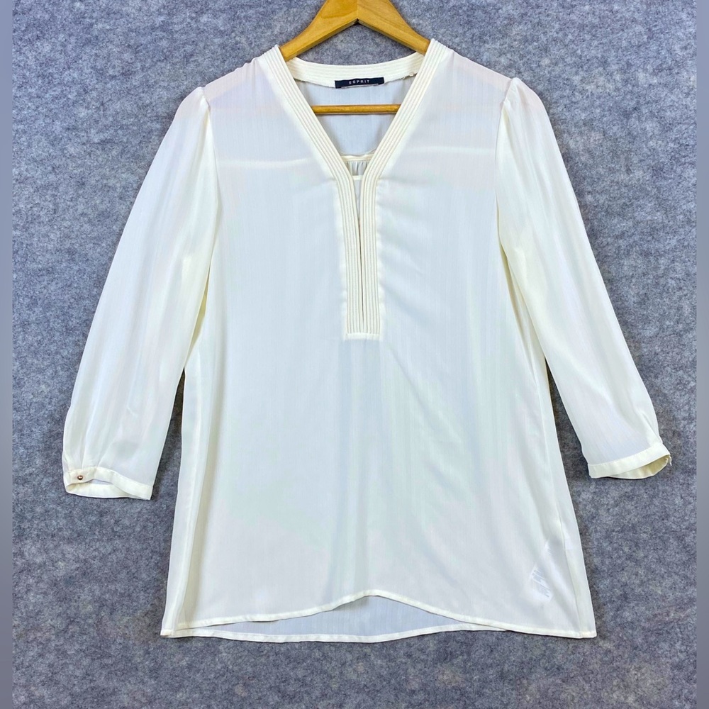 Esprit Blouse Sz 6 Ivory Cream Semi-sheer 3/4‎ Sleeves Vneck Career Professional